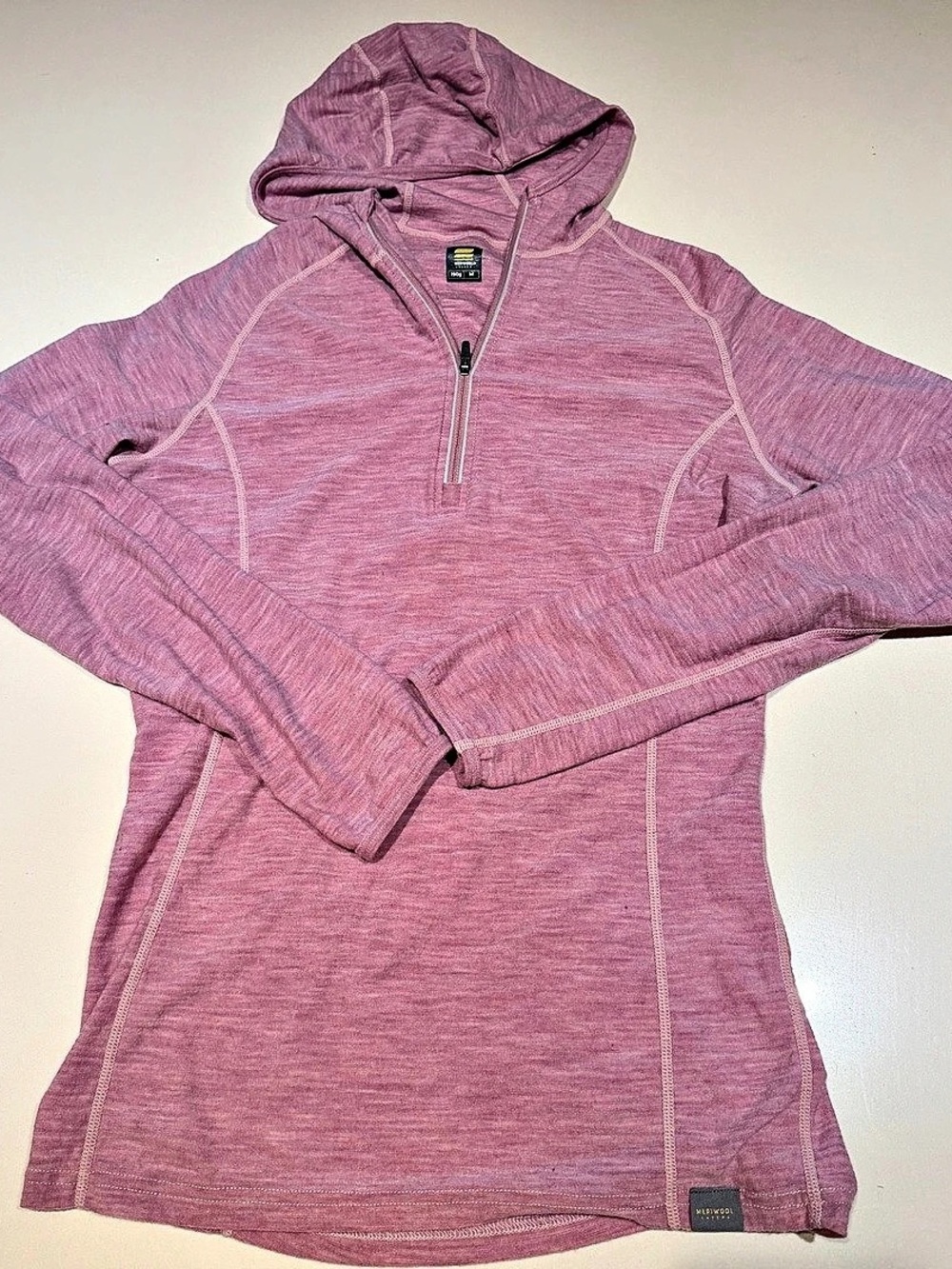 Merino Wool Hooded Pullover in Pink Size Medium